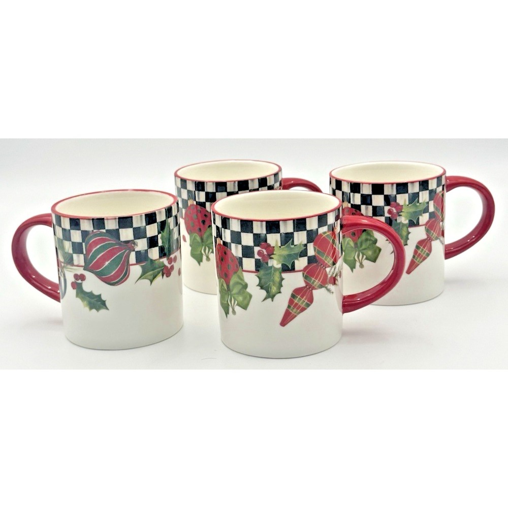 MacKenzie-Childs Deck the Halls Mugs – Set of 4 – 11 oz – NEW IN BOX